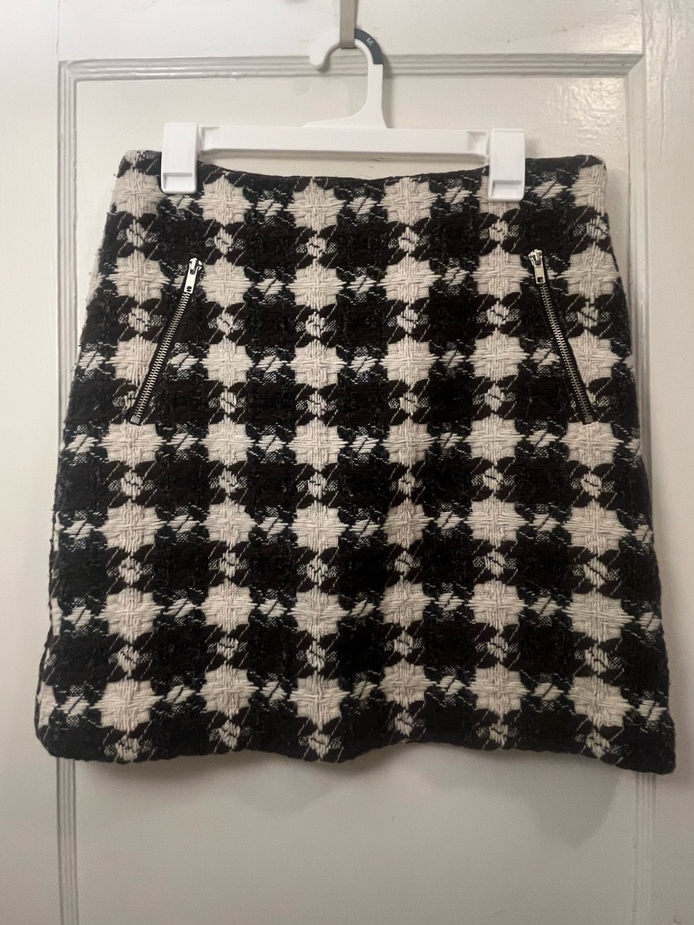 Claude Brown Black & White Houndstooth Tweed Mini Skirt - Size 8
